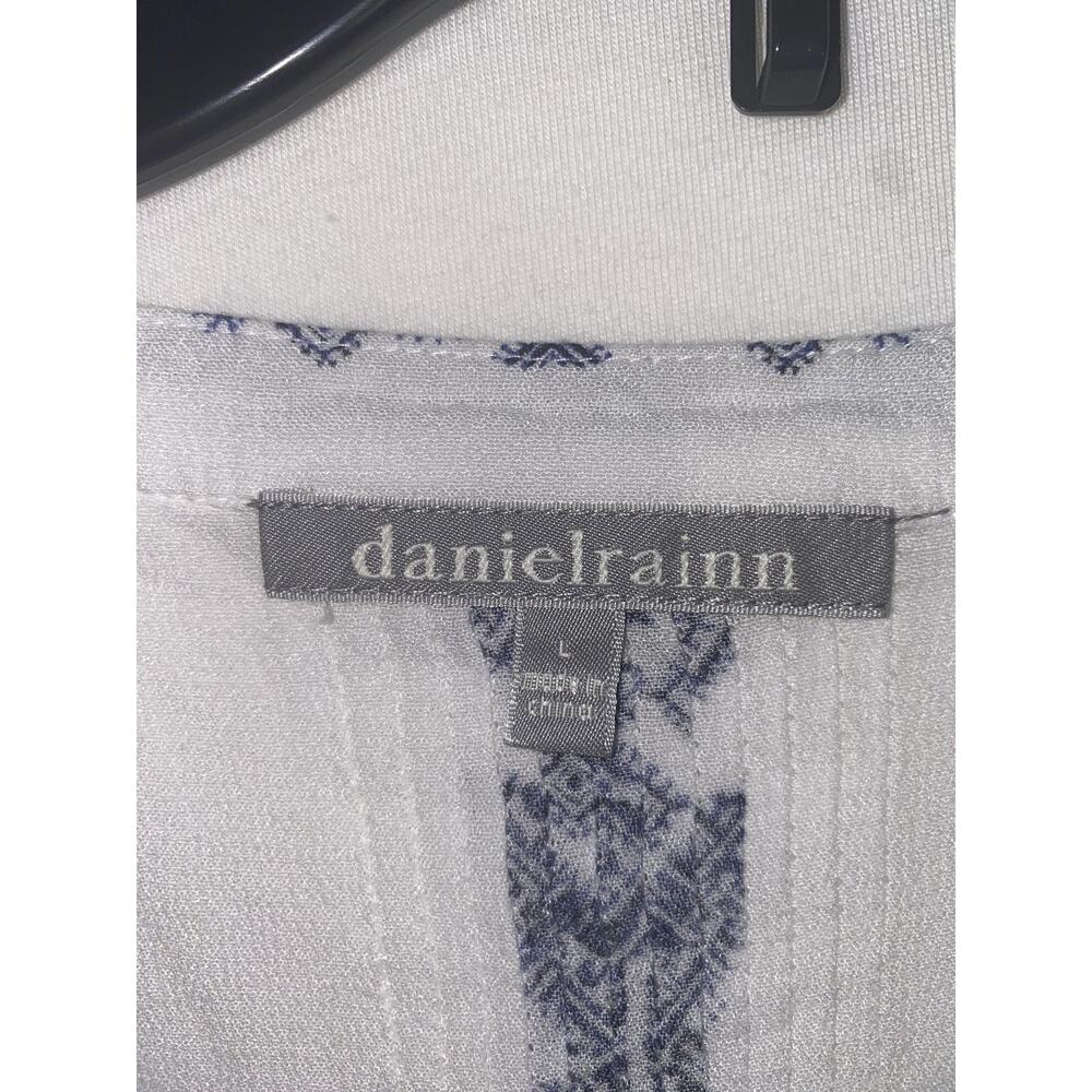 Daniel Rainn Blouse Womens Large White Blue Floral 3/4 Sleeve Tunic Top Boho - Picture 3 of 6
